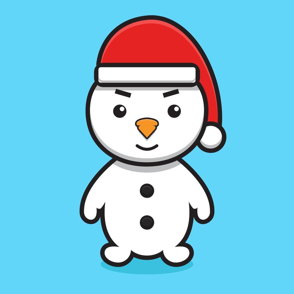 cute snowman cartoon character wearing santa claus hat vector