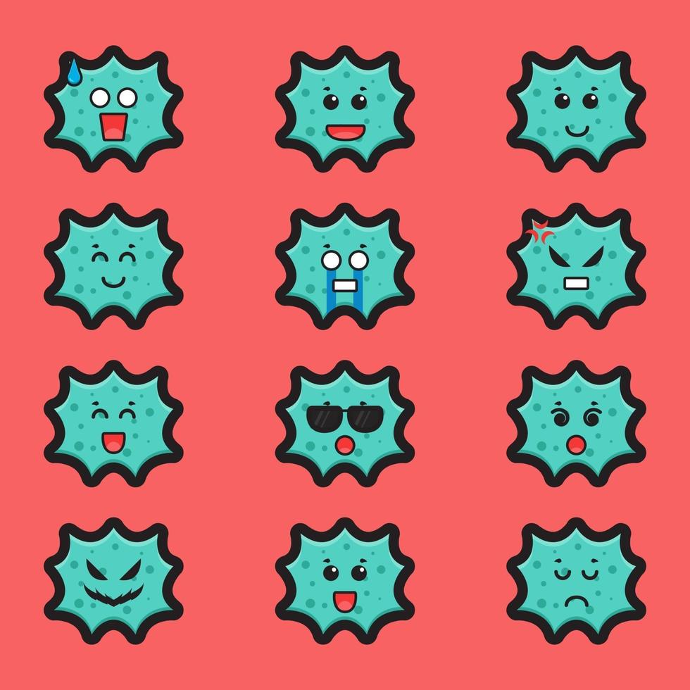 Set of cute virus character with different expression cartoon vector icon illustration