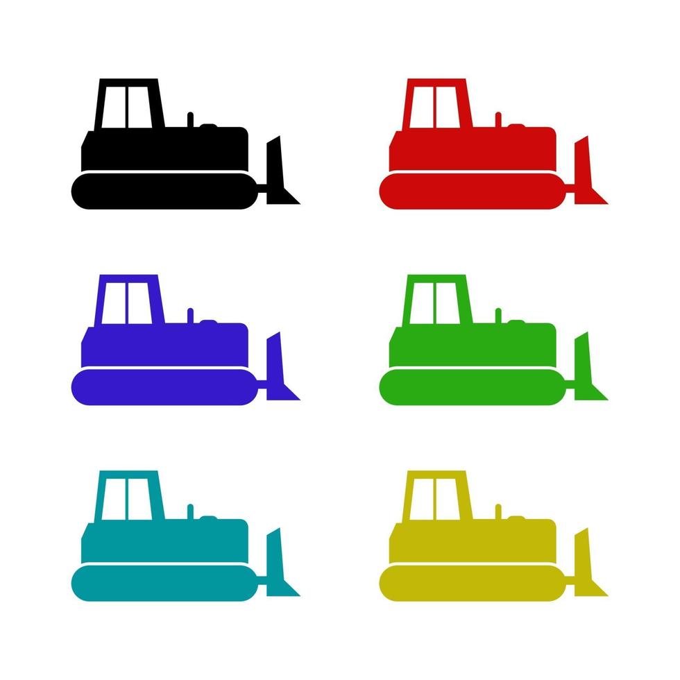 Set Of Bulldozers On White Background vector