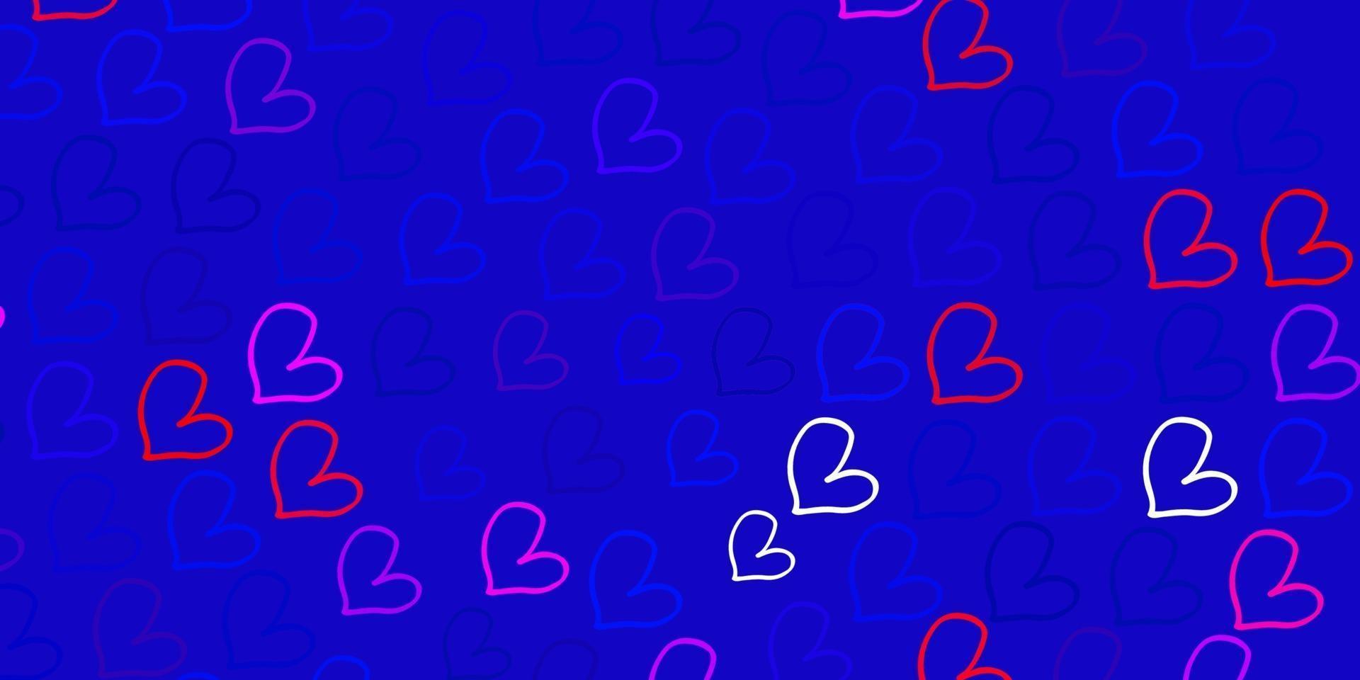 Light Blue, Red vector background with hearts.