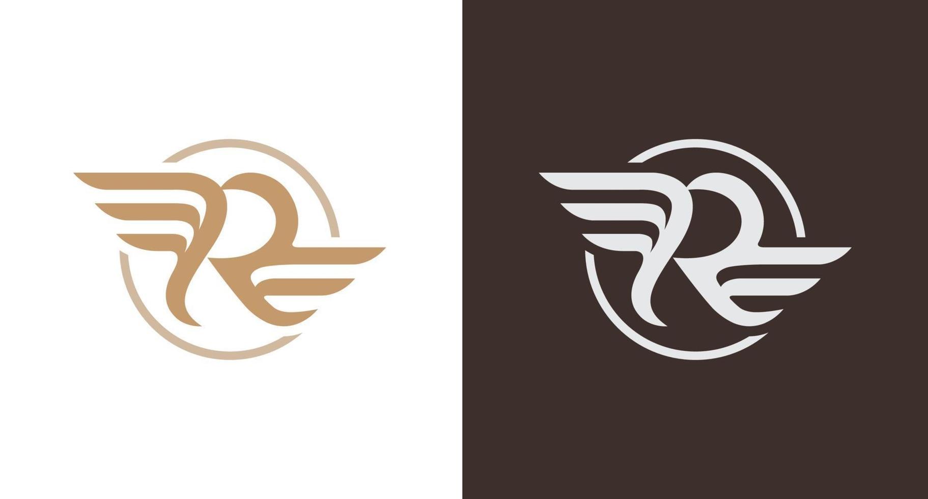 classy letter R logo with wings element, rounded R monogram, flying letter R logo vector template