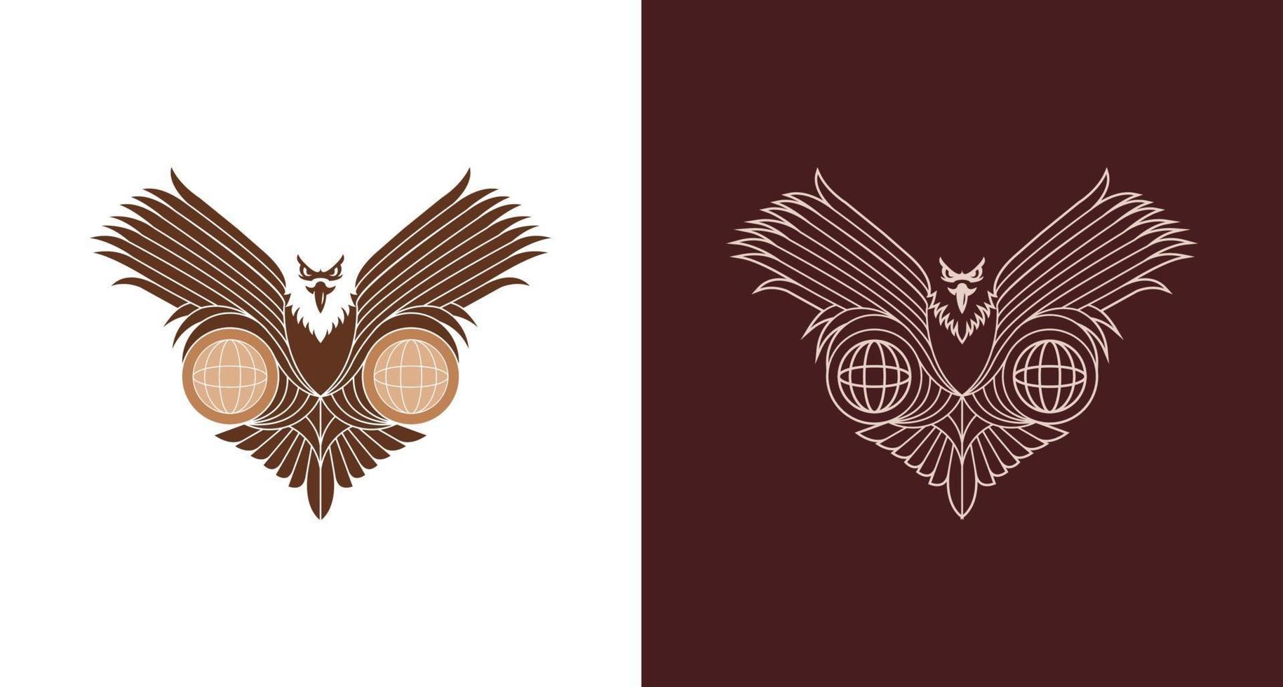 Modern line art eagle's holding globes illustration, logo template. monoline eagle logo vector