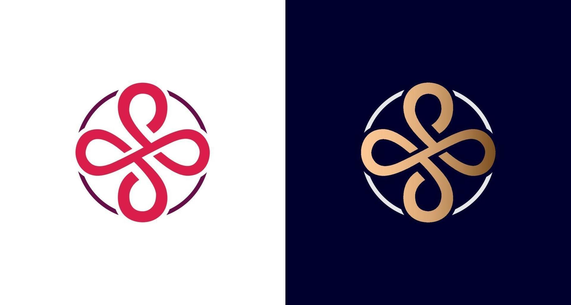 elegant and luxurious infinity logo, cross symbol, letter S in circle border emblem, vector. vector