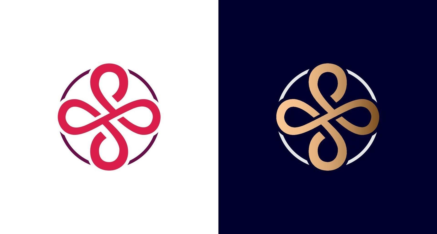 elegant and luxurious infinity logo, cross symbol, letter S in circle border emblem, vector. vector