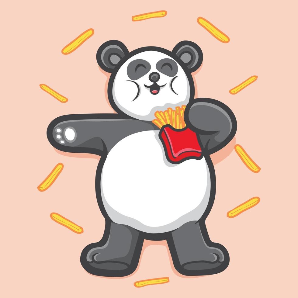 cute panda hold fries animal illustration vector