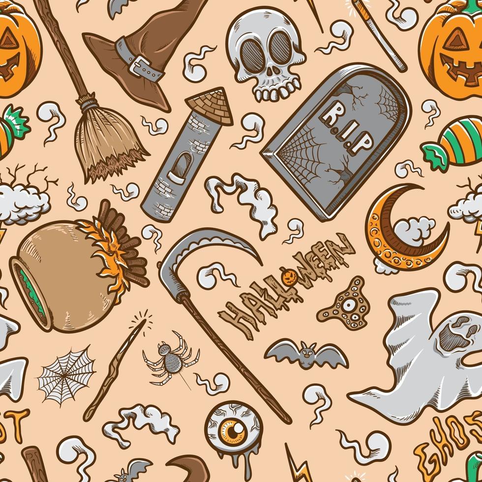 Doodle halloween set stock vector patrón fondo transparente