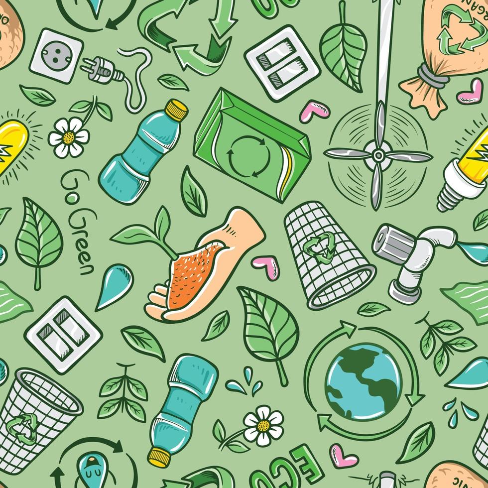 hand drawn cartoon eco recycle seamless pattern background vector