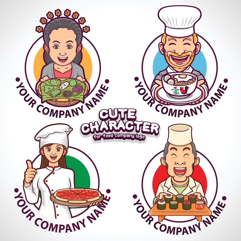 Colección de personajes lindos para logotipos de la industria alimentaria. vector