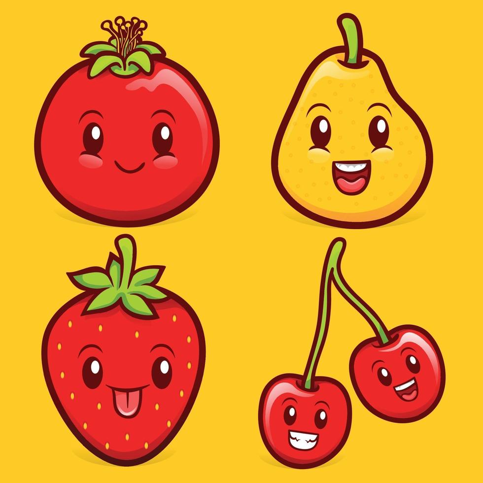 cute fruits character illustration collection vector