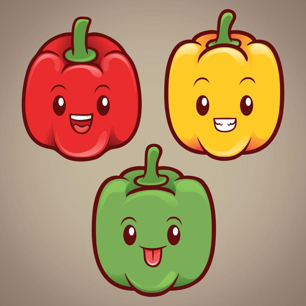 cute paprika vegetables character illustration set vector