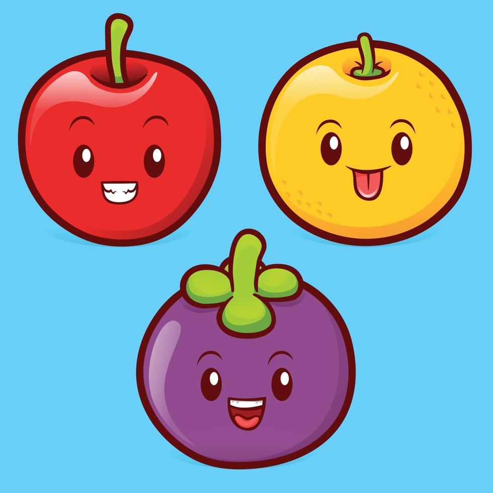 cute fruits character illustration collection vector