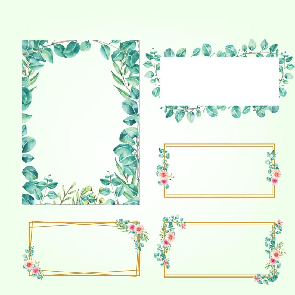 Set of frame rectangle eucalyptus watercolor vector illustration