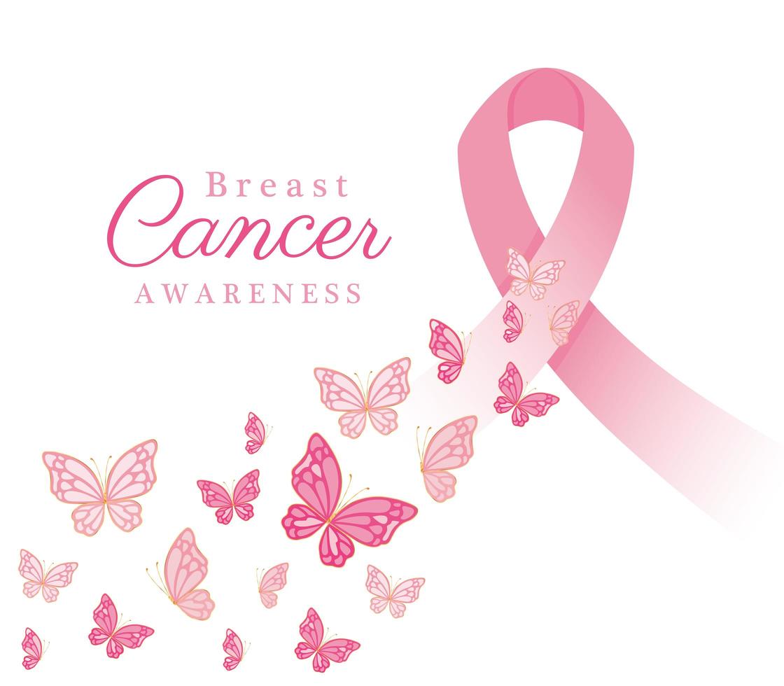 pink ribbon with butterflies for breast cancer awareness vector design