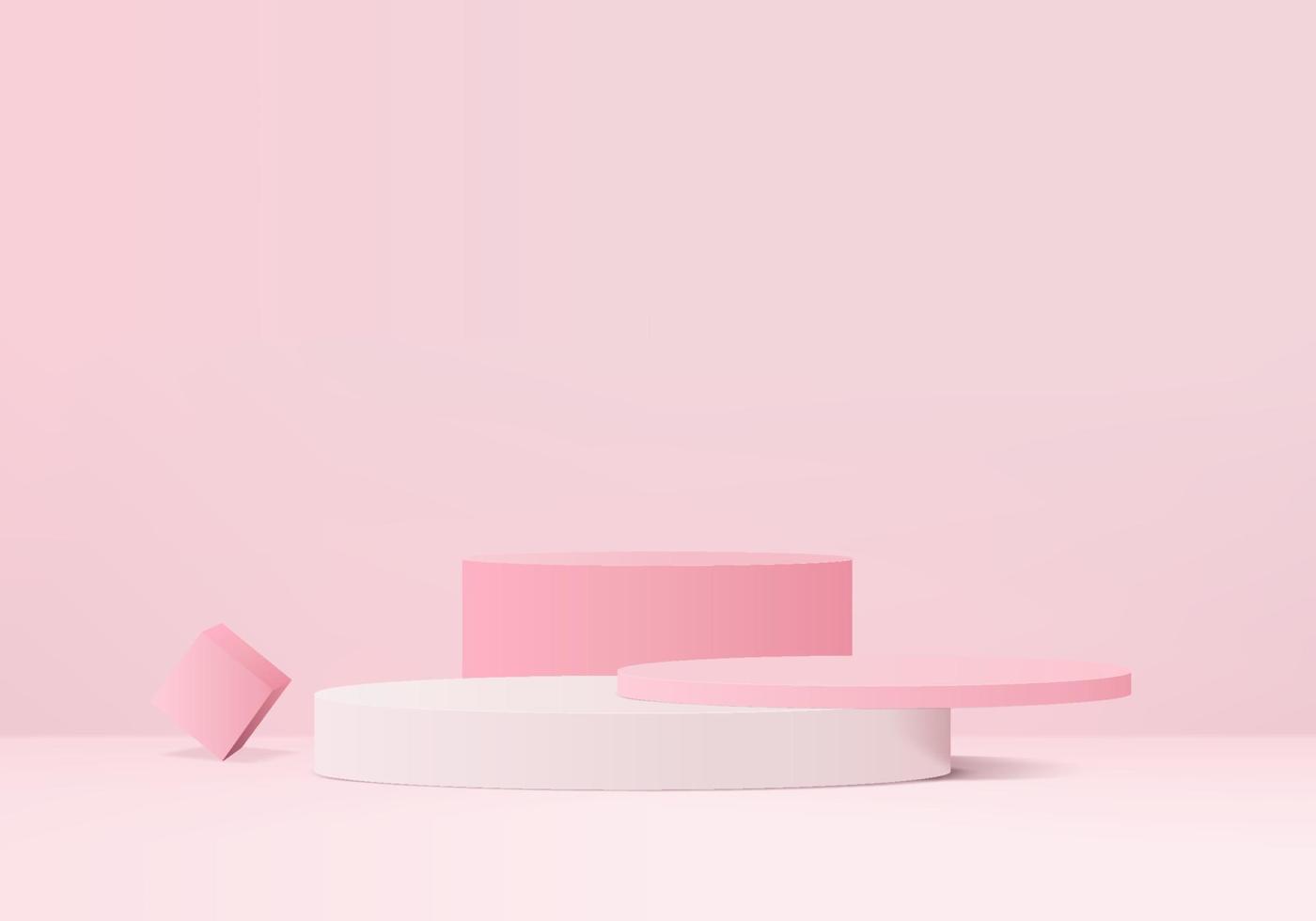 3d display product abstract minimal scene with geometric podium platform. cylinder background vector 3d rendering with podium. stand for cosmetic products. Stage showcase on pedestal 3d pink studio