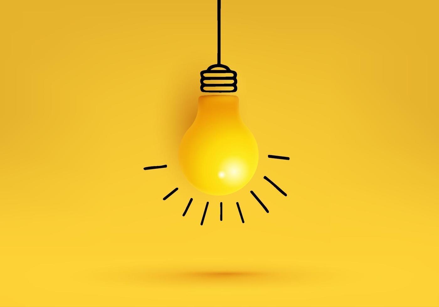 Creative idea, Inspiration, New idea and Innovation concept vector with light bulb on Yellow background.