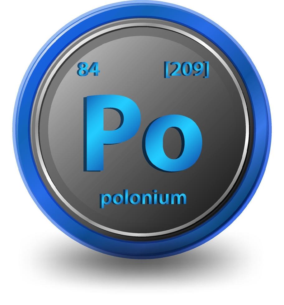 Polonium chemical element. Chemical symbol with atomic number and atomic mass. vector