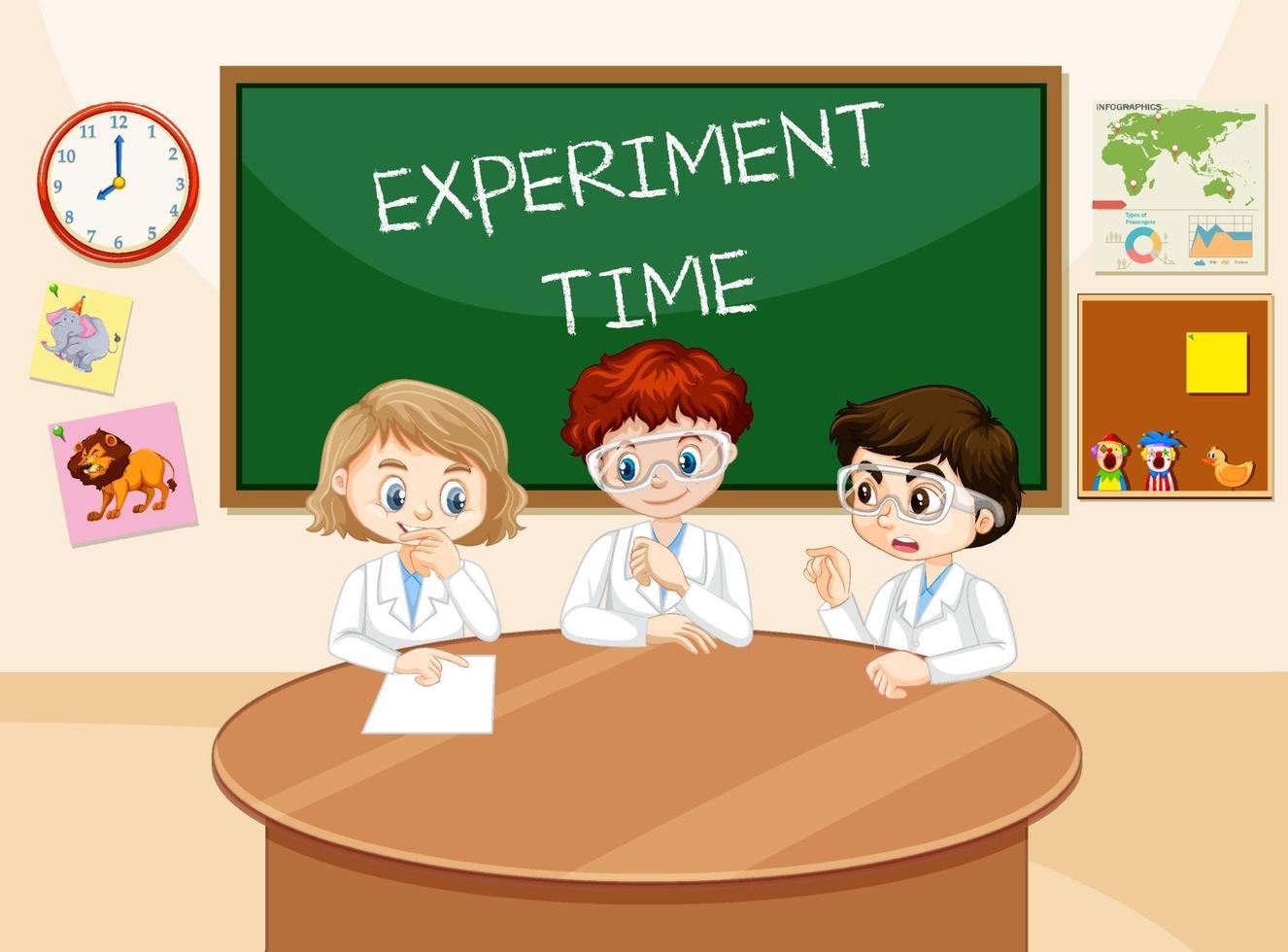 Classroom scene with students wearing laboratory gown vector