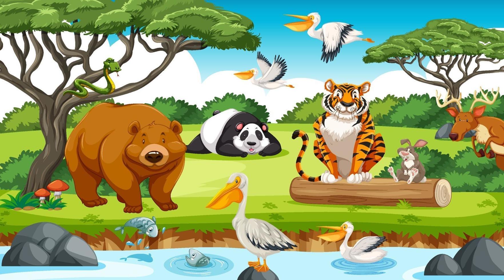 Wild animals in the jungle vector