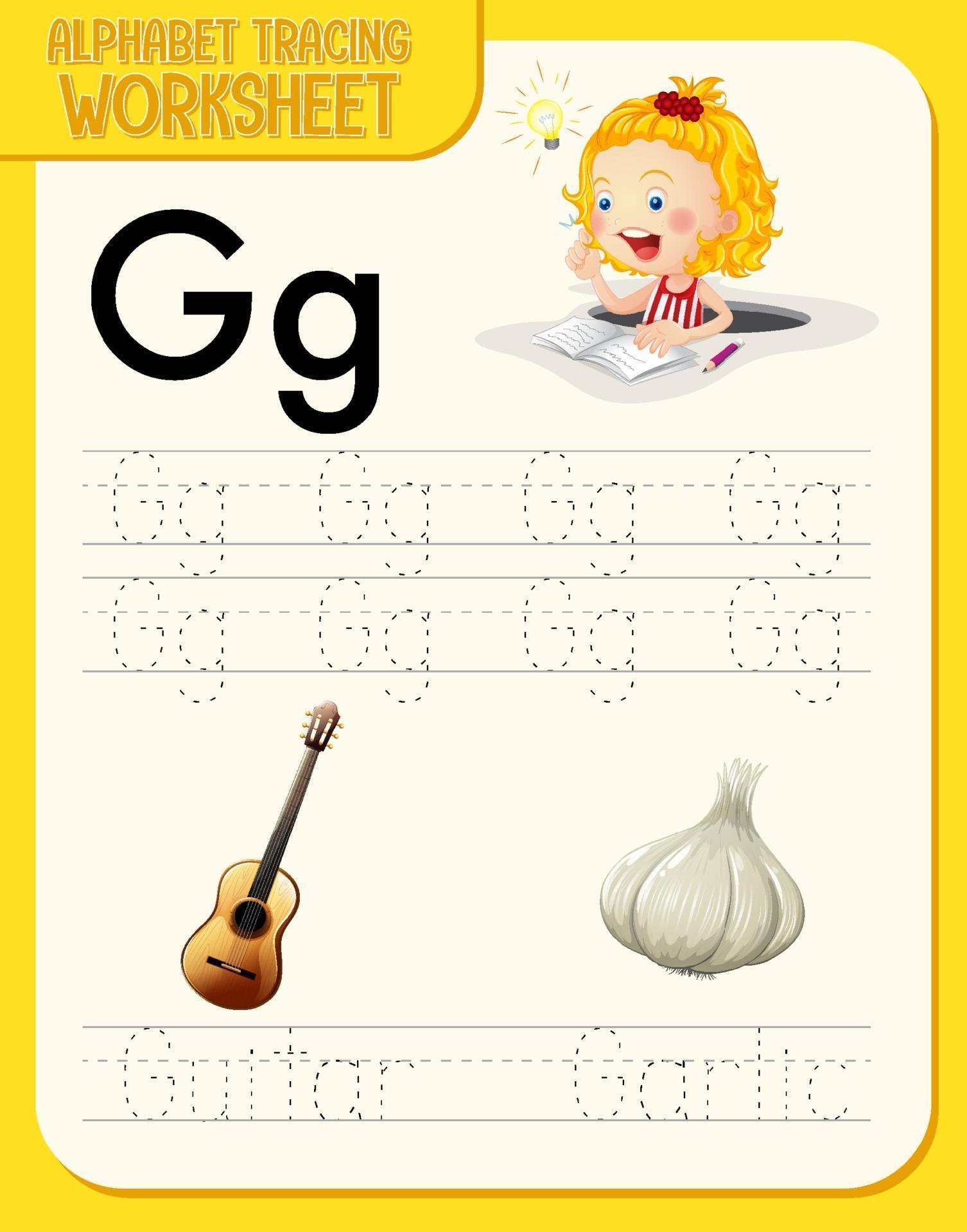 alphabet tracing worksheet with letter and vocabulary 2088348 vector