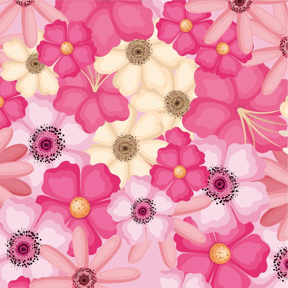 pink and yellow flowers background vector design