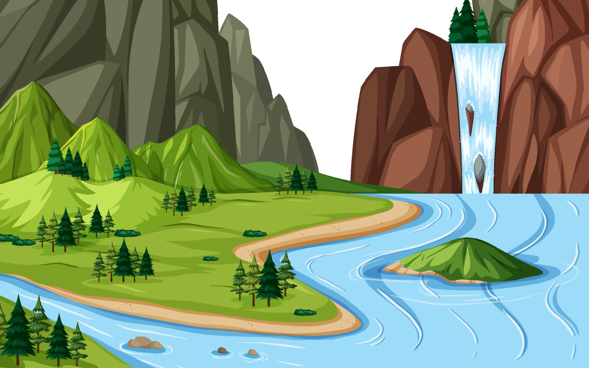 Land and water geography landscape 2088374 Vector Art at Vecteezy