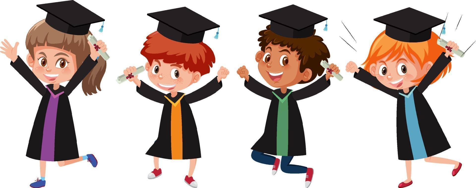 Set Of Different Kids Wearing Graduation Gown 2088379 Vector Art At