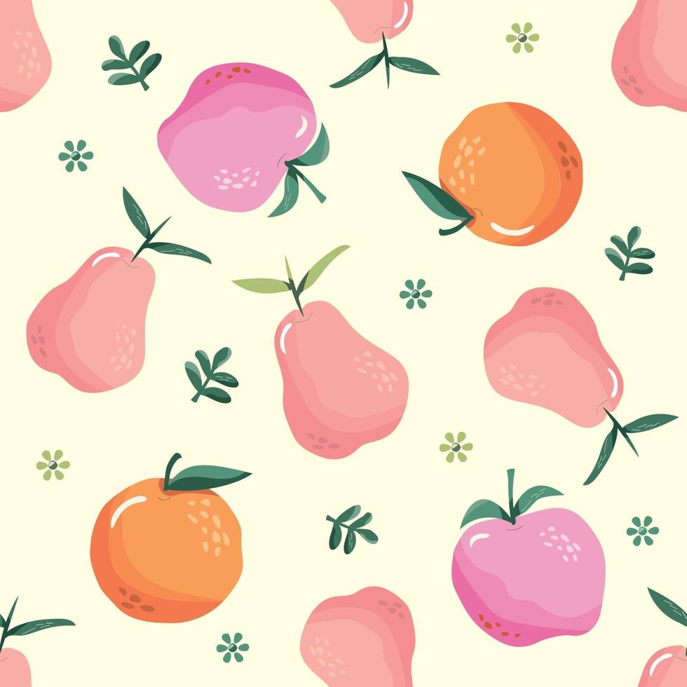 Summer seamless pattern with fruits. Festive cartoon background for textile. Vector