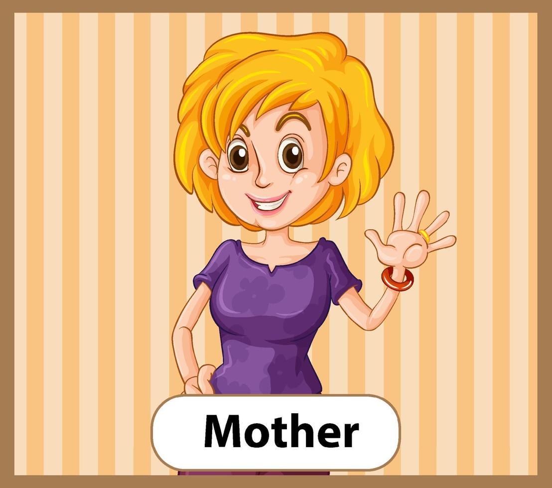 Educational English word card of mother vector