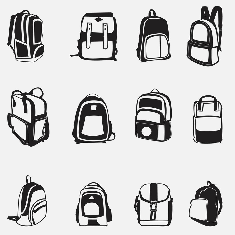 conjunto de silueta de diseño de vector de mochila