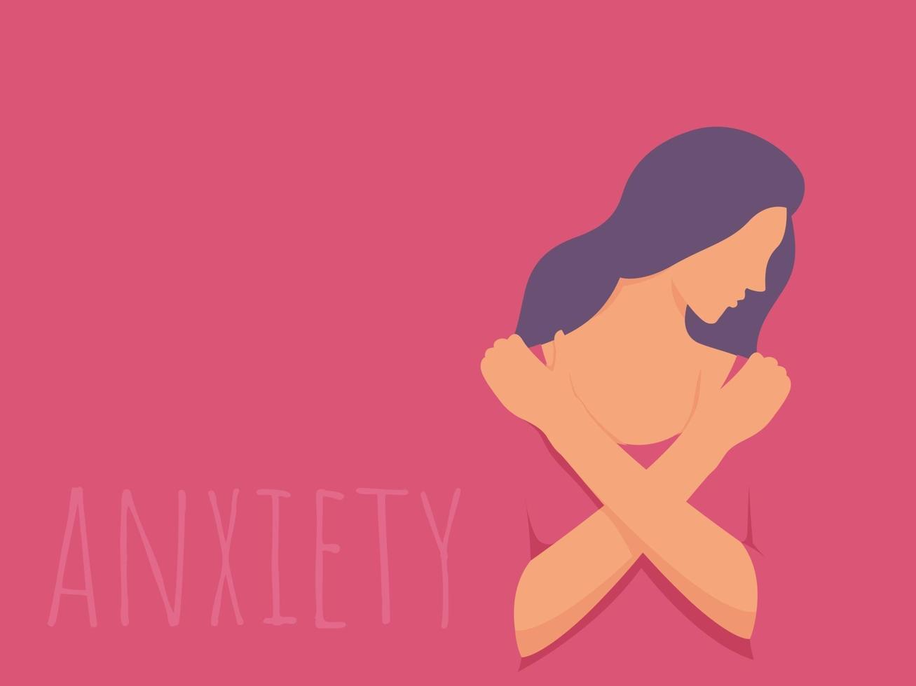 mujer triste que siente ansiedad, concepto de problema psicológico, enfermedad mental y violencia. vector