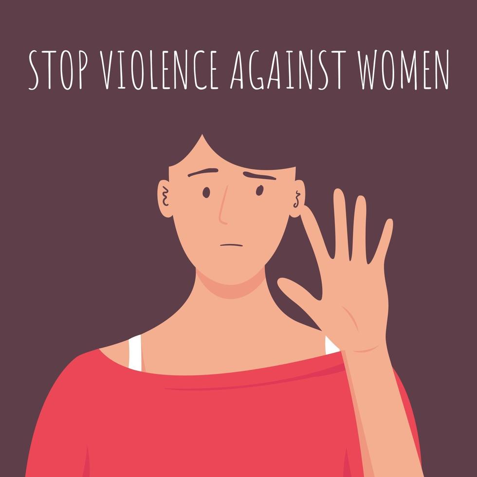 Stop violence against woman. Stop domestic violence. Social issues, abuse and agression on women, harassment and bullying. vector