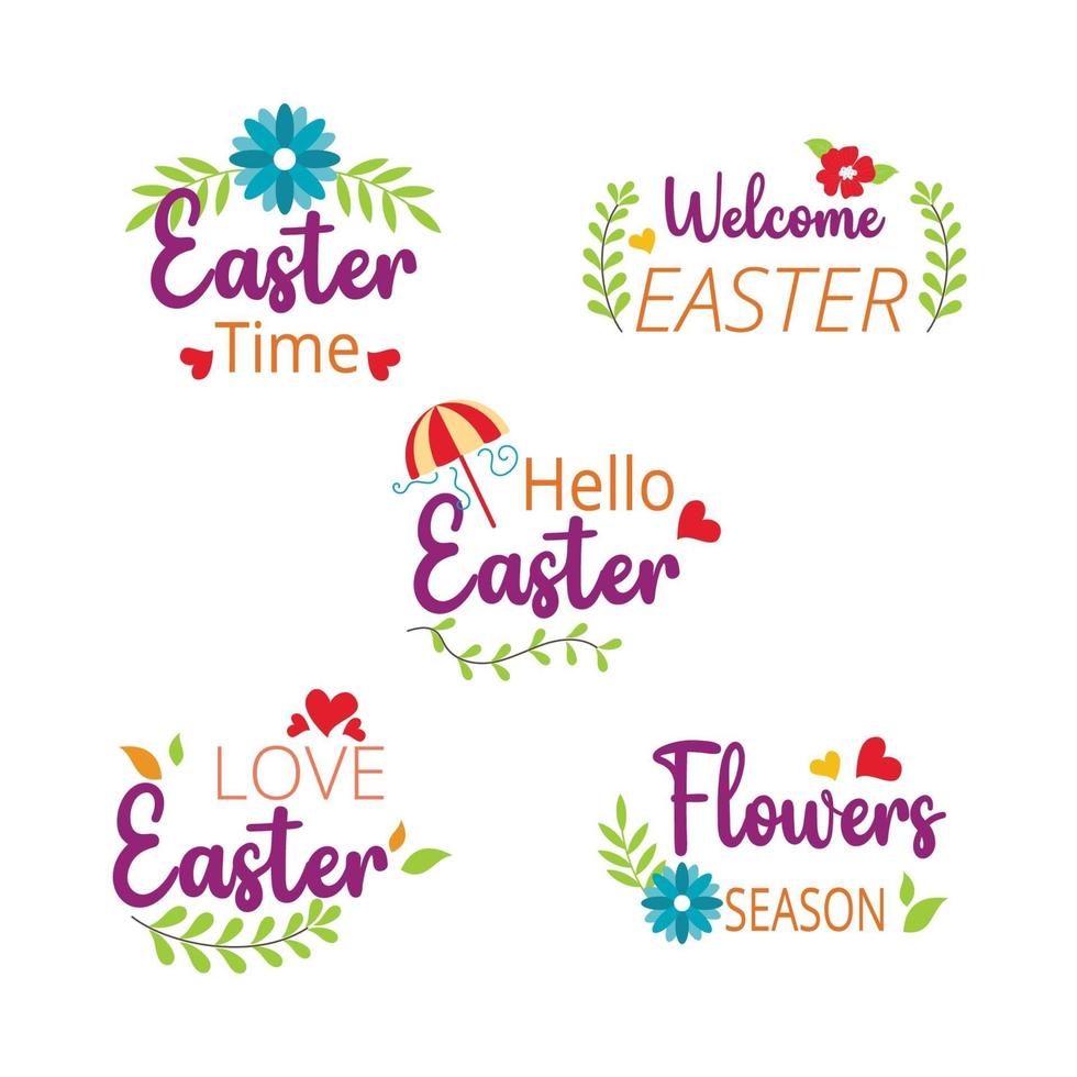 Easter time badge and label collection. Welcome easter. Hello easter. Hand drawn. Vector illustration. Flat design.