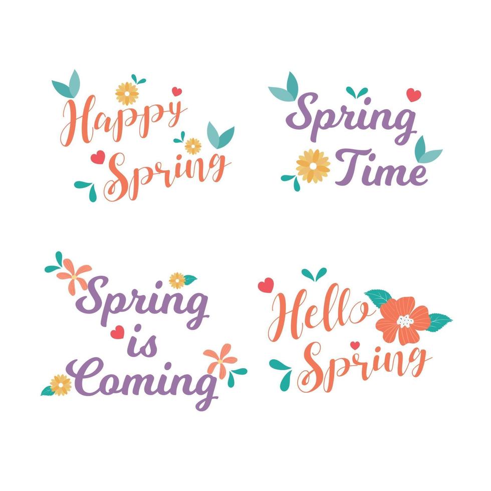 colección de insignias y etiquetas de feliz primavera. Hola primavera. tarjeta de felicitación. dibujado a mano. ilustración vectorial. diseño plano. vector