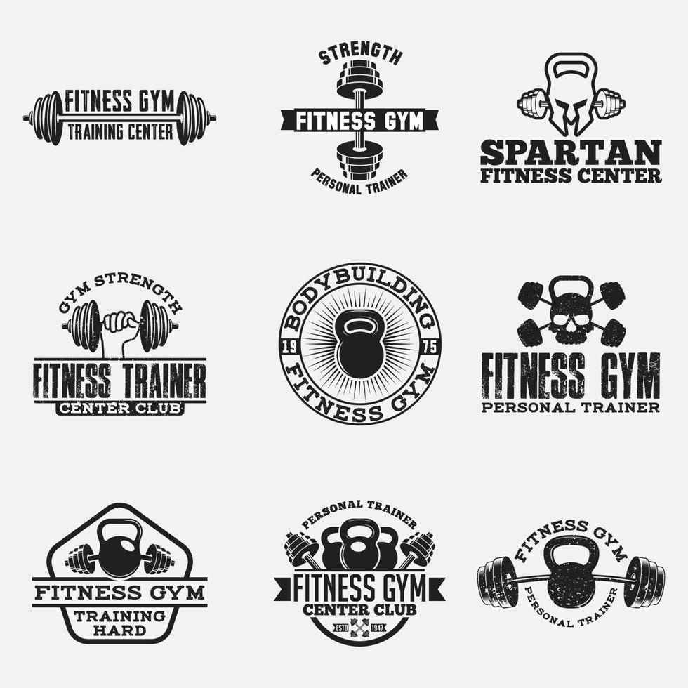 Conjunto de insignias y etiquetas de logotipos de fitness y gimnasio. vector
