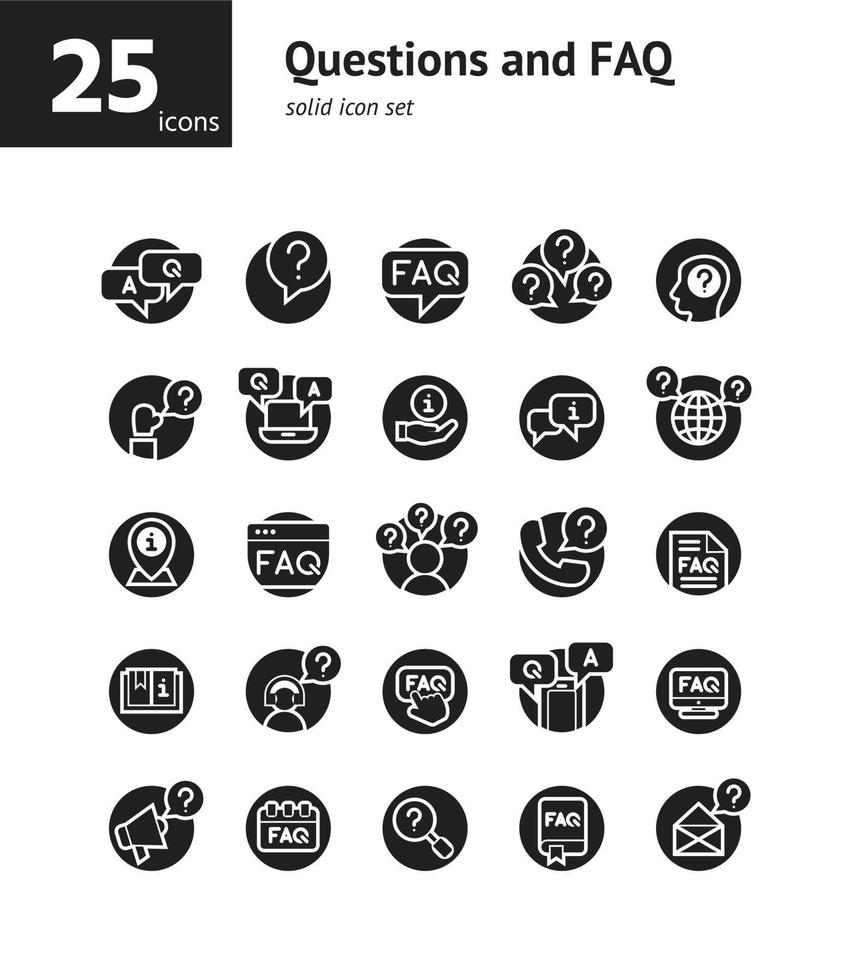 Questions and FAQ solid icon set. Vector and Illustration.