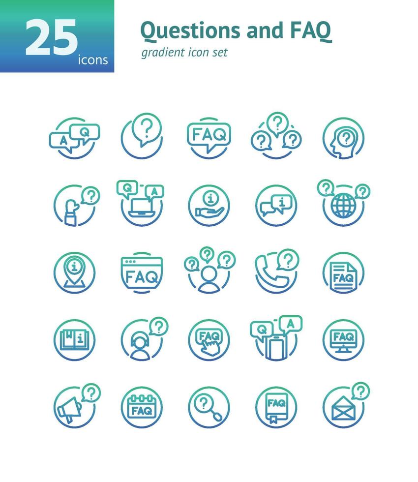Questions and FAQ gradient icon set. Vector and Illustration.