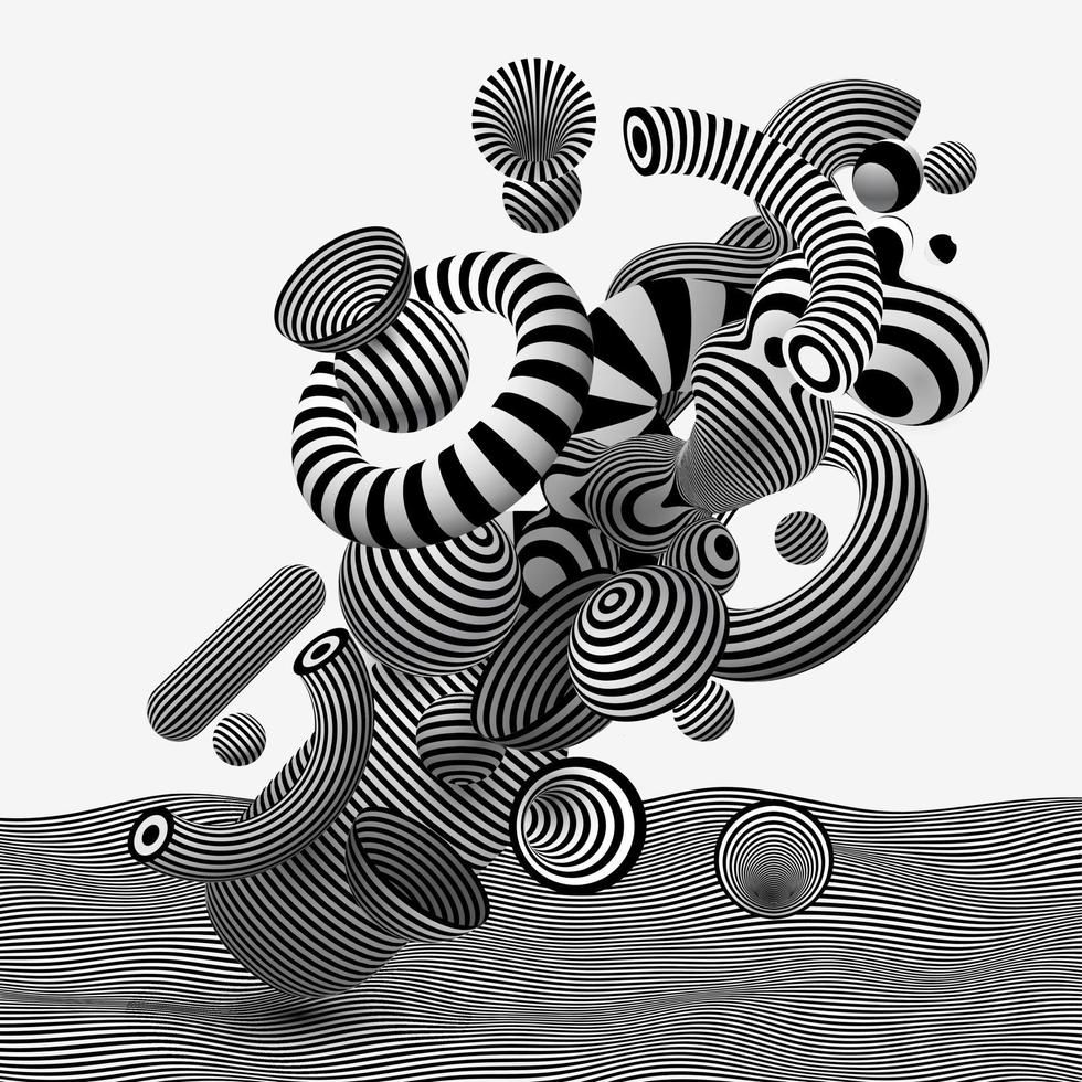 Fondo de arte de línea geométrica vectorial abstracta. elementos de diseño vibrante de moda con estilo. op-art arte gráfico hipnótico con rayas blancas y negras sobre fondo blanco. vector