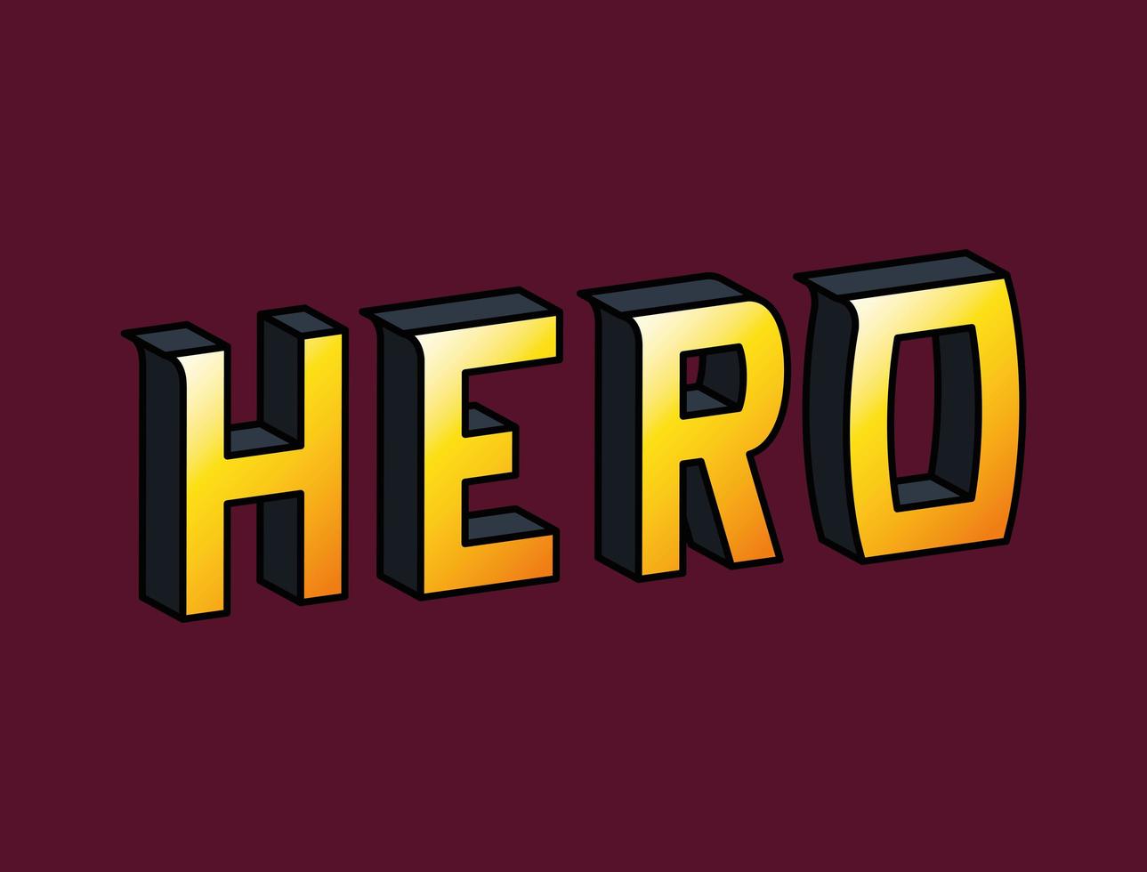 3d hero lettering on burgundy background vector design