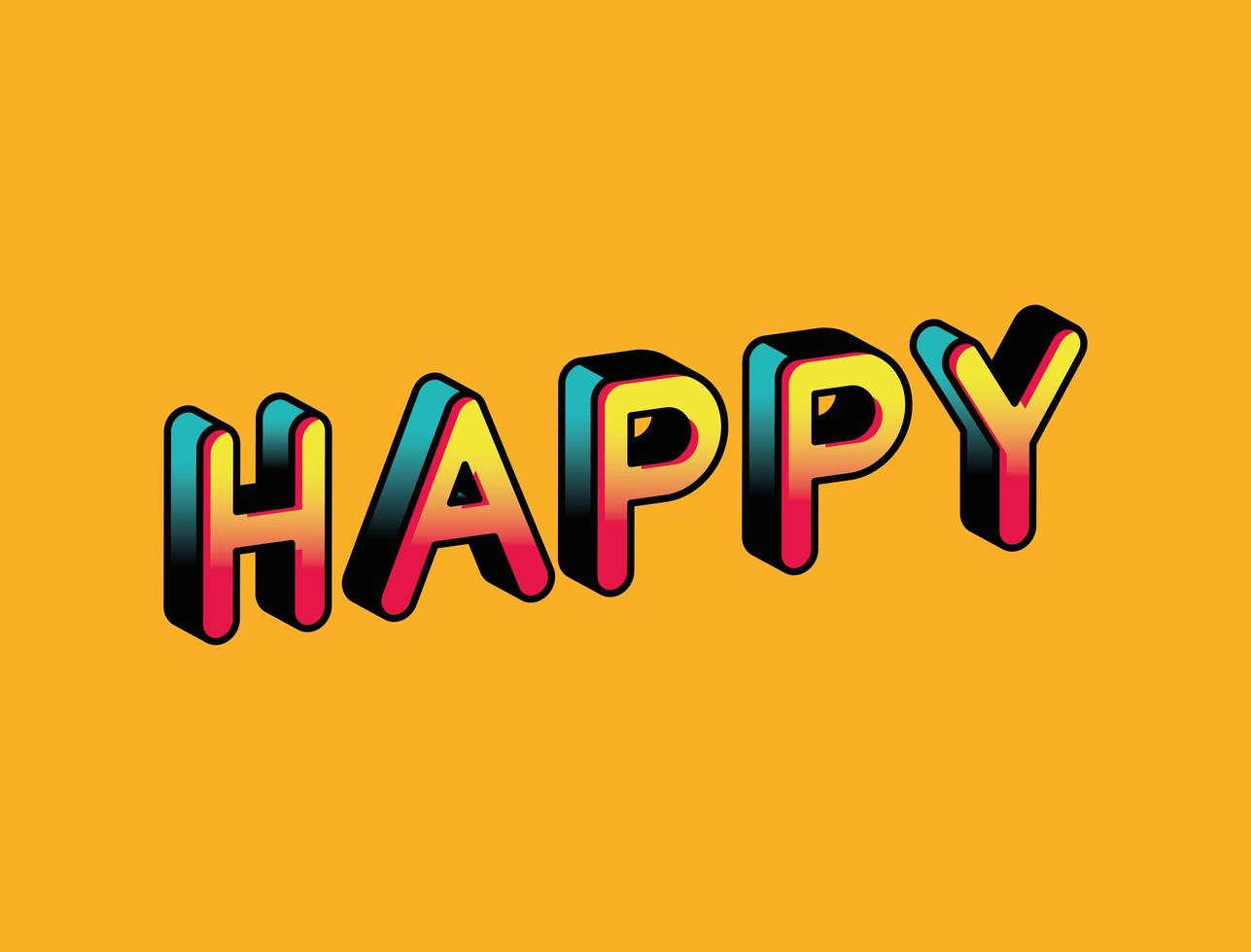 3d happy lettering on orange background vector design