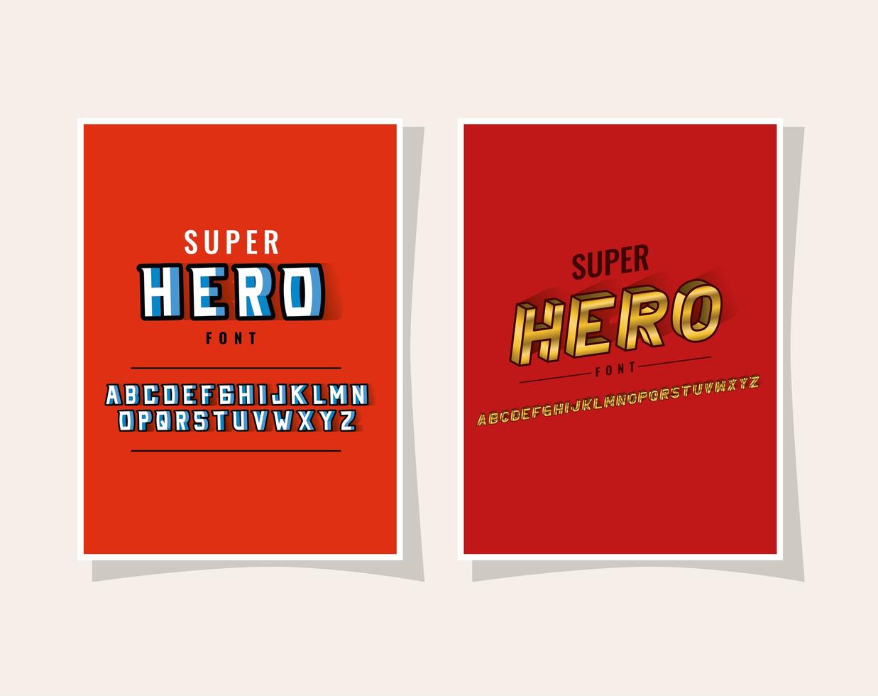 3d super hero lettering and alphabet on red backgrounds vector design