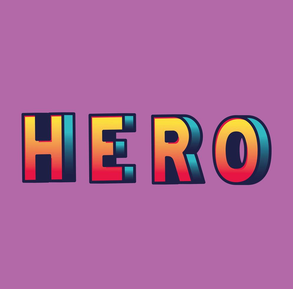 3d hero lettering on blue background vector design