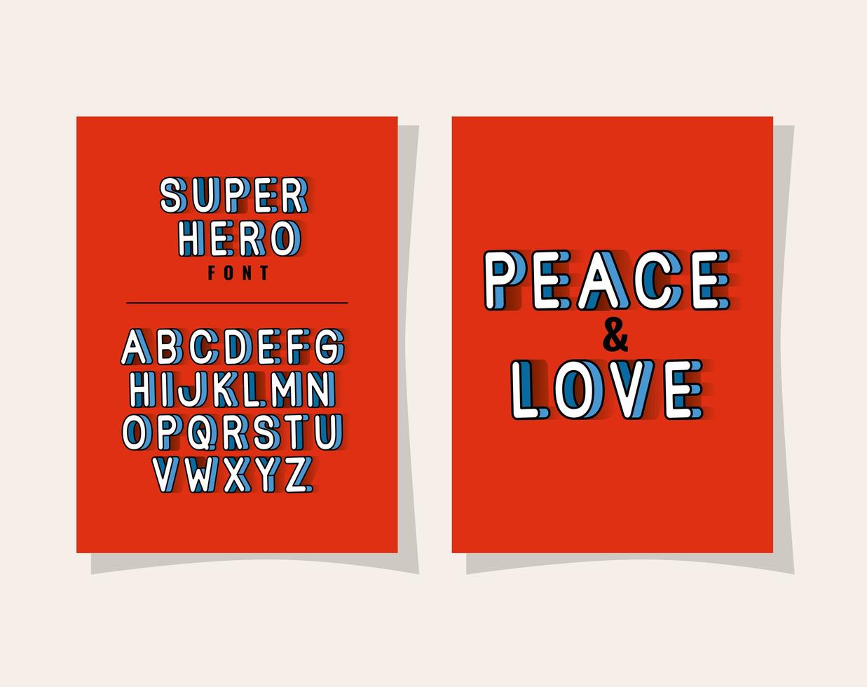 Letras de paz y amor 3d y alfabeto sobre fondos rojos diseño vectorial vector