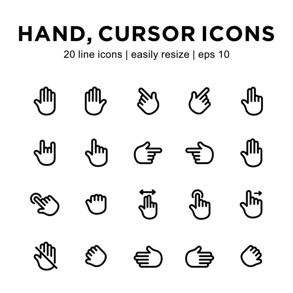 mano, iconos de cursor vector