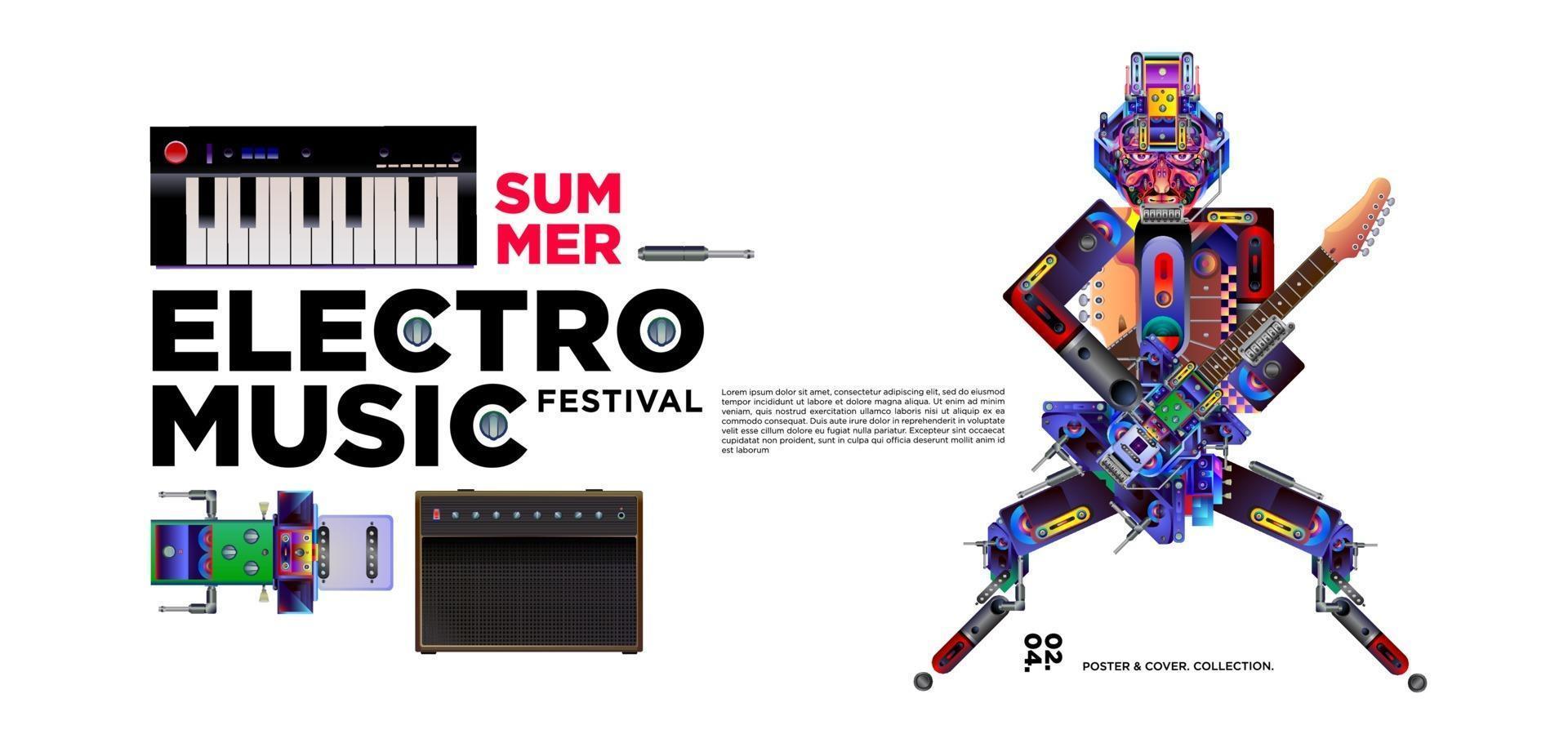 cartel del festival de música electrónica y diseño de banner. vector