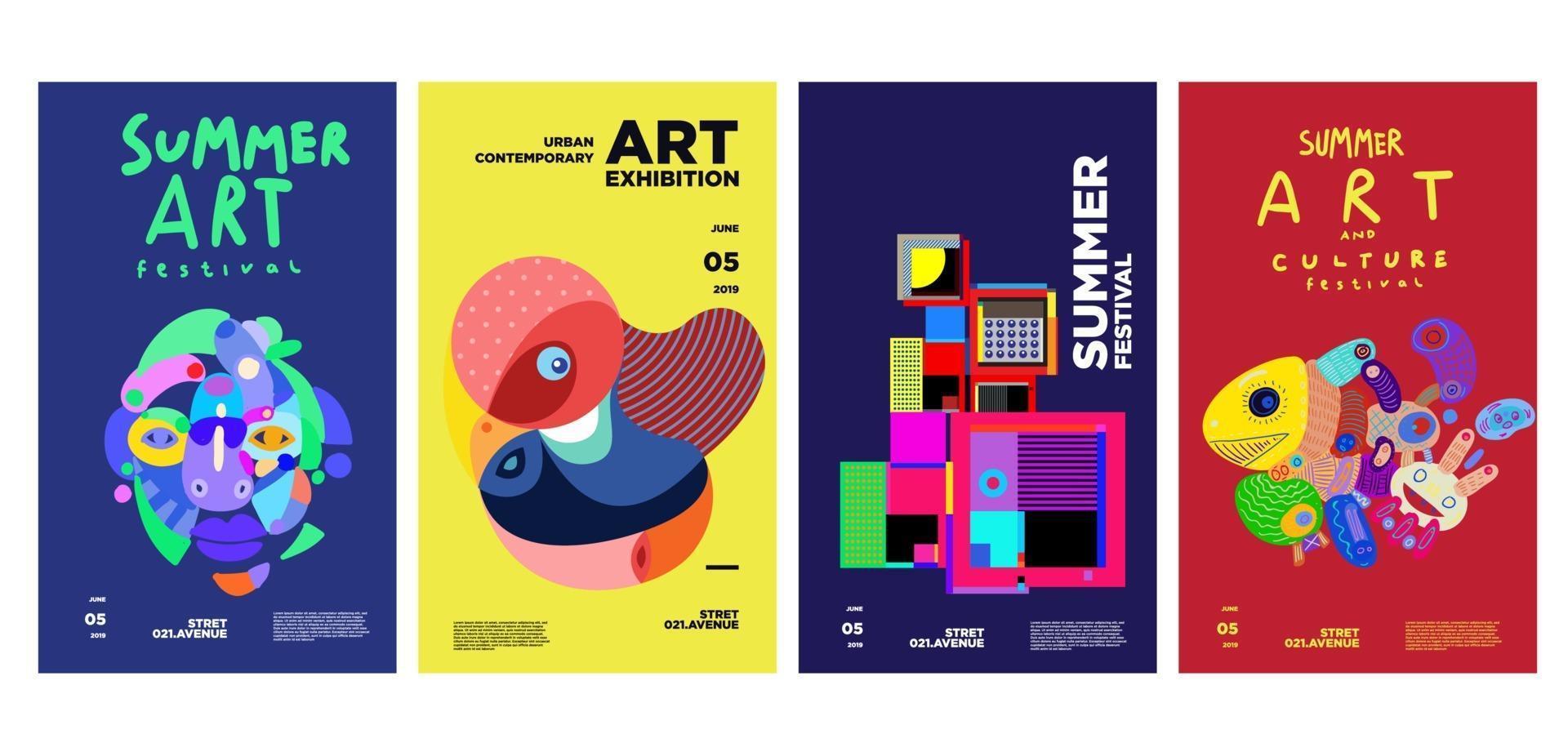 exposición de arte y cultura de verano diseño de carteles coloridos vector