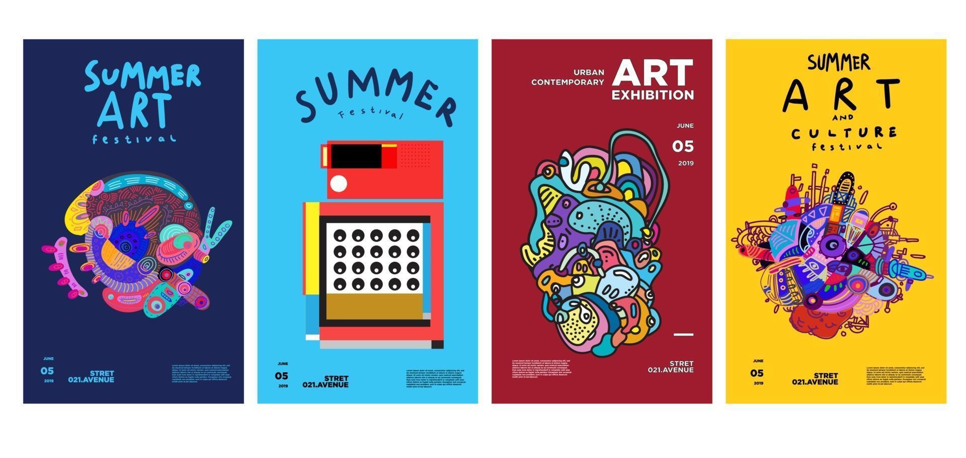 exposición de arte y cultura de verano diseño de carteles coloridos vector