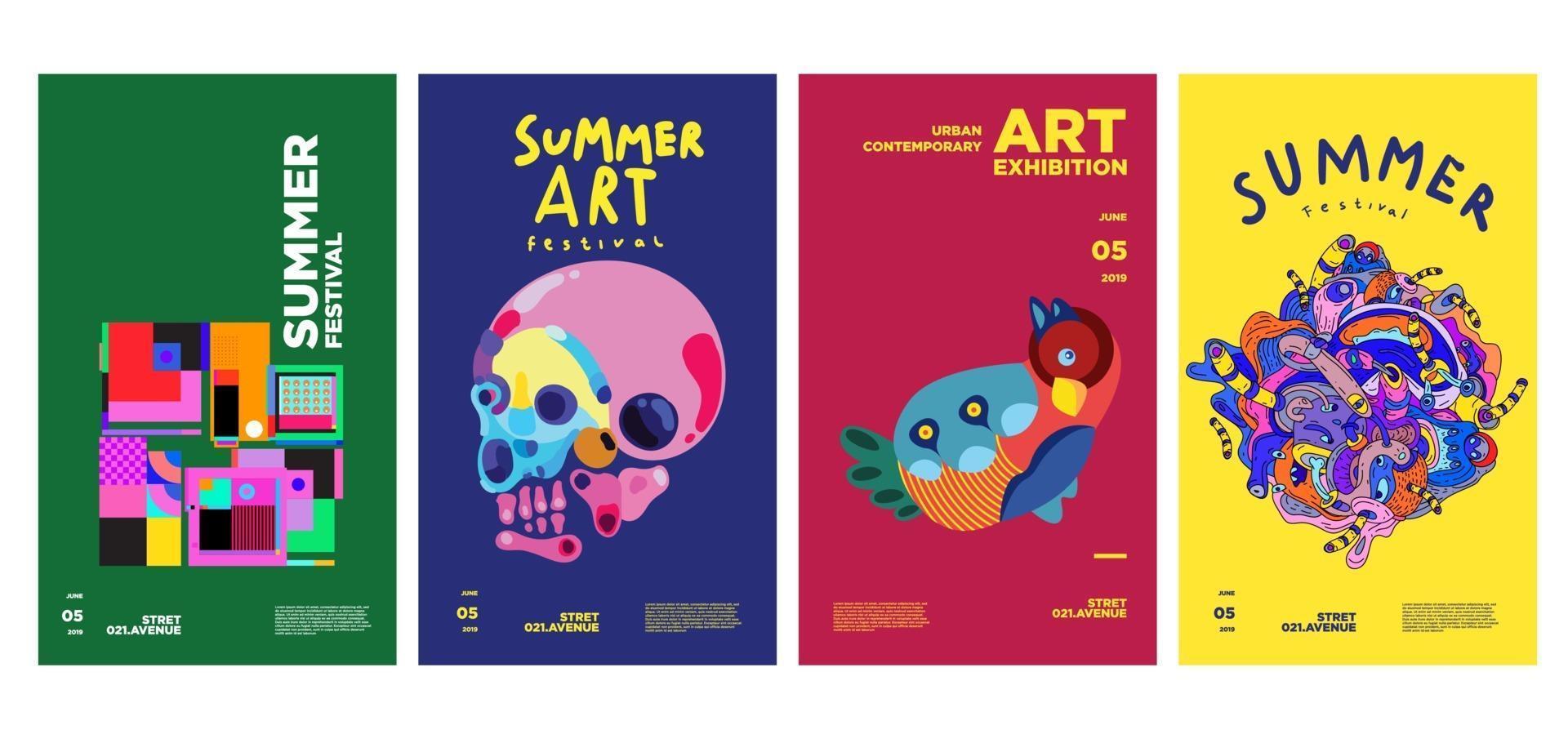 Summer art and culture exhibition colorful poster design vector