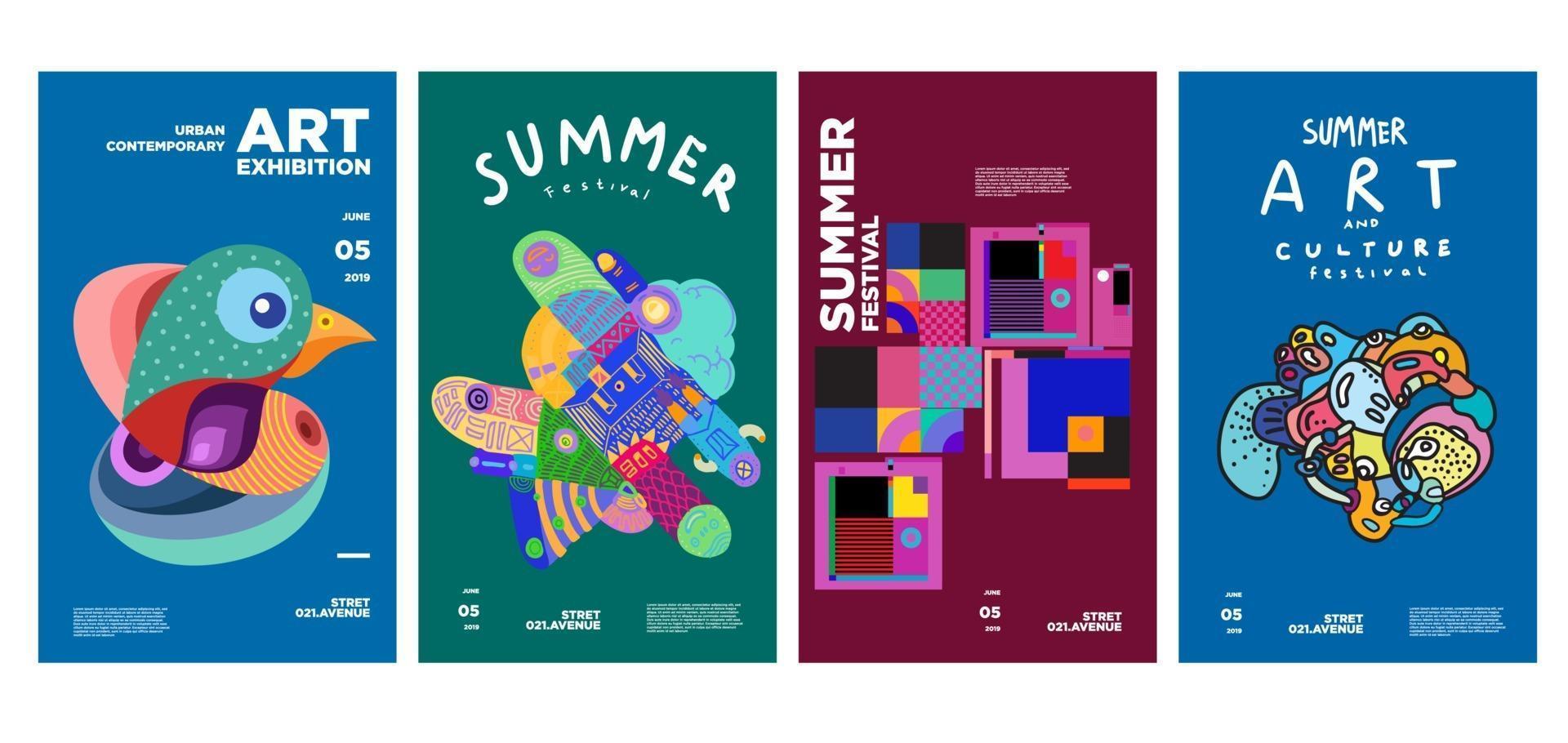 Summer art and culture exhibition colorful poster design vector