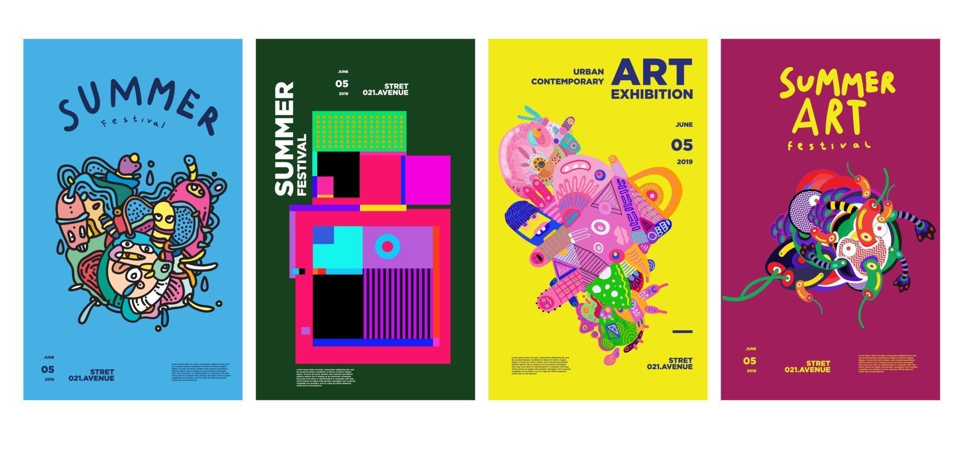 exposición de arte y cultura de verano diseño de carteles coloridos vector