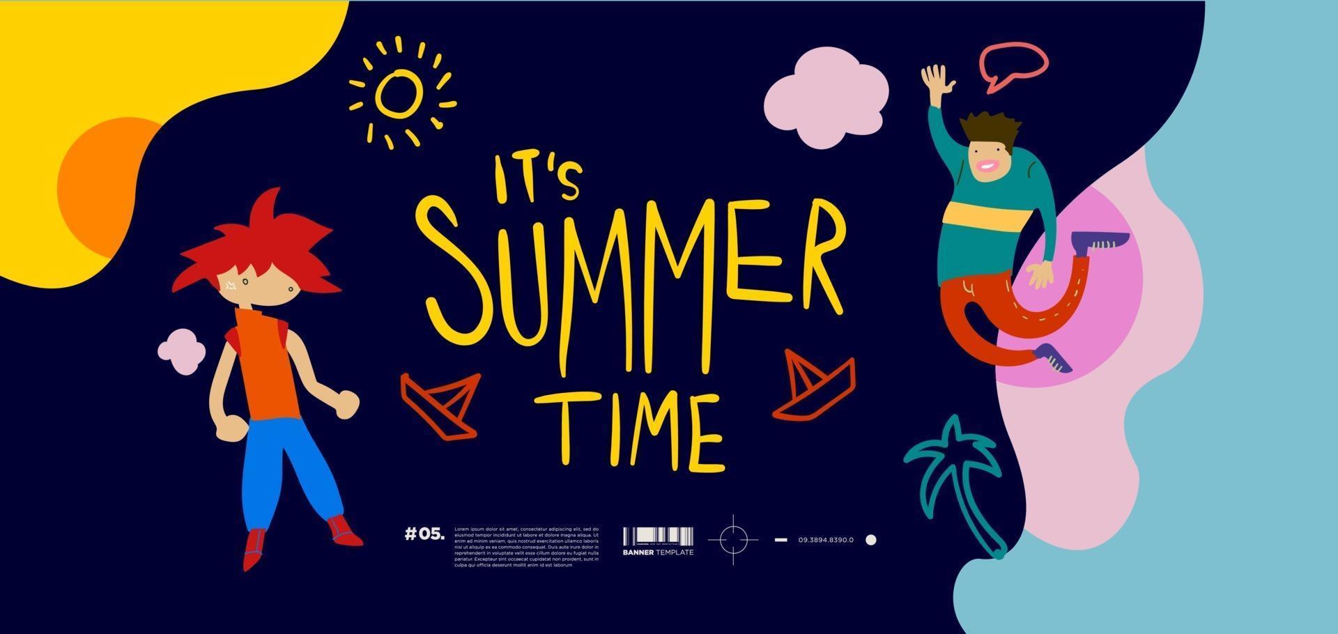 Summer time holiday season banner illustration for kids vacation vector